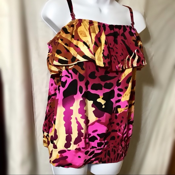 Lane Bryant Spaghetti Strap Print Flounce Camisole - Picture 4 of 8